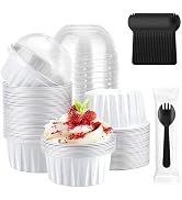 EUSOAR Disposable Ramekins with Sporks Individually Wrapped, 60pcs 5oz Mini Cake Pans with Lids a...