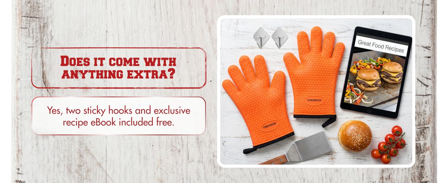 KITCHEN PERFECTION Silicone Oven &amp;amp; Griddle Gloves -Extreme Heat Resistant BBQ