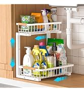 Liuoud Under Sink Organizer Storage 1 pack, 2 Tier Slide Out Height Adjustable Pull Out Cabinet O...