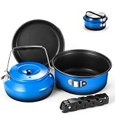 Odoland 5pcs Camping Cookware Non-Stick Camping Pot and Pan Set with Kettle and Removable Handle ...