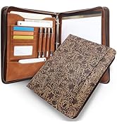 FORTAVEM Western Vintage Floral Embossed Faux Leather Zippered Padfolio with 3 Ring Binder, Execu...