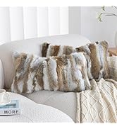 Genuine Rabbit Fur Throw Pillow Covers Set of 2,Luxury Decorative Pillowcases Soft Fluffy Animal ...