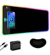 ToLuLu Wireless Charging RGB Gaming Mouse Pad, 15W LED Mouse Mat with 30W Charger, 14 Light Modes...