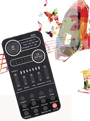 Live Sound Card with 13 Sound Effects Bluetooth DJ Audio Mixer Computers Tablets Pad Sound Card