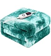PTQ Electric Heated Throw Blanket 50"x60",Luxury Green Faux Rabbit Fur Electric Throw Blanket,Fas...