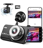 YKT 2.5K Dash Camera for Cars, 1440P+1080P QHD Car Camera WiFi Dash Cam Front and Rear with 128GB...