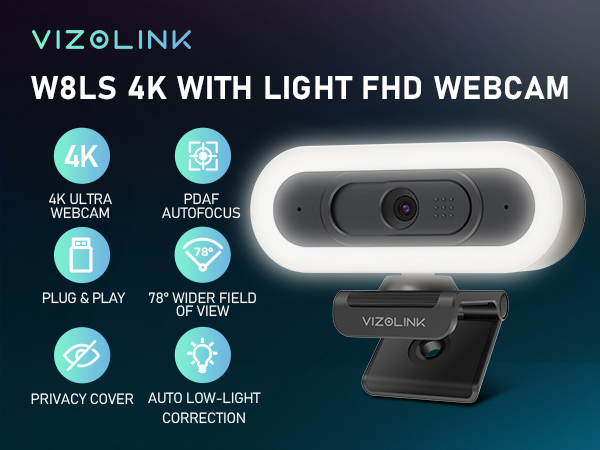 4K Webcam with Lights, PDAF Autofocus Computer Camera for PC/Mac, Web cam with Microphon