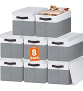 Criusia 8 Pack Closet Storage Bins with Lids - Stackable Storage Baskets for Organizing Clothes T...