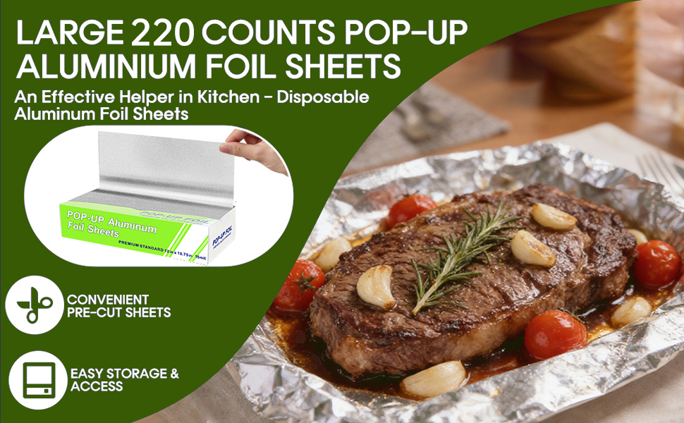 An Effective Helper in Kitchen - 220 Count Disposable Aluminum Foil Sheets