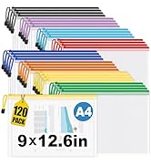 Jumlys 120 Pack Mesh Zipper Pouch Bags, A4 Mesh Bags with Zipper in 8 Color, Waterproof Zipper Po...