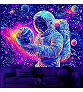 Simpkeely Blacklight Astronaut Tapestry – UV Reactive Cosmic Space Wall Hanging, Neon Galaxy Plan...