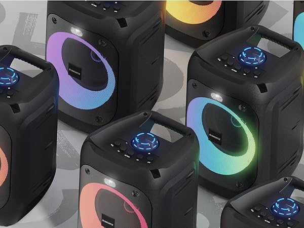 The PS100 speaker adds vibrant energy to your events with its built-in LED lights