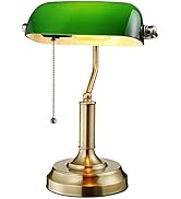 TORCHSTAR Green Glass Bankers Desk Lamp, UL Listed, Antique Desk Lamps with Brass Base, Tradition...