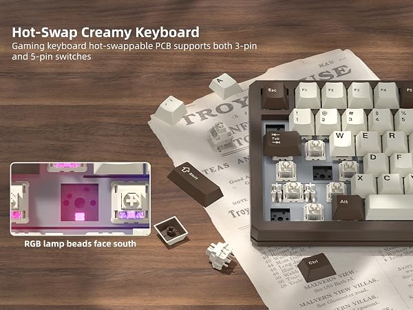 75% Mechanical Keyboard with Screen and Knob, Retro Creamy Wireless Gaming Keyboard Custom