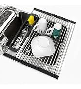 Dolreiik Roll Up Dish Drying Rack Over The Sink, 304 Stainless Stee Dish Drainer, Foldable &amp; Adju...