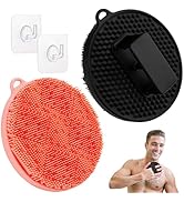 GEENOA Silicone Body Scrubber 2PCS, Hygienic Silicone Loofah with Waved Bristles and Non-Slip Han...