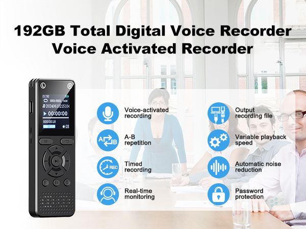192GB digital voice recorder with metal body and color screen for professional recording