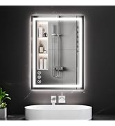 Koonmi 20x28 LED Bathroom Mirror, Backlit + Front Lit, LED Bathroom Mirror with Lights for Wall, ...