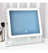 Leadzones Rechargeable Vanity Mirror with Lights,14"x12"LED Lighted Makeup Mirror,Large Makeup Mi...