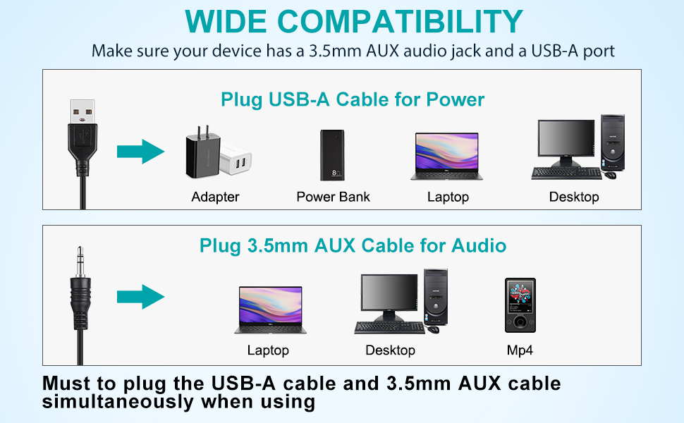 Computer Speakers, USB-A Powered PC Speakers Wired Stereo Desktop Speakers with 3.5mm AUX Audio Plug