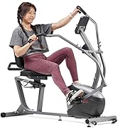 Sunny Health &amp; Fitness Compact Performance Recumbent Bike with Dual Motion Arm Exercisers, Quick ...