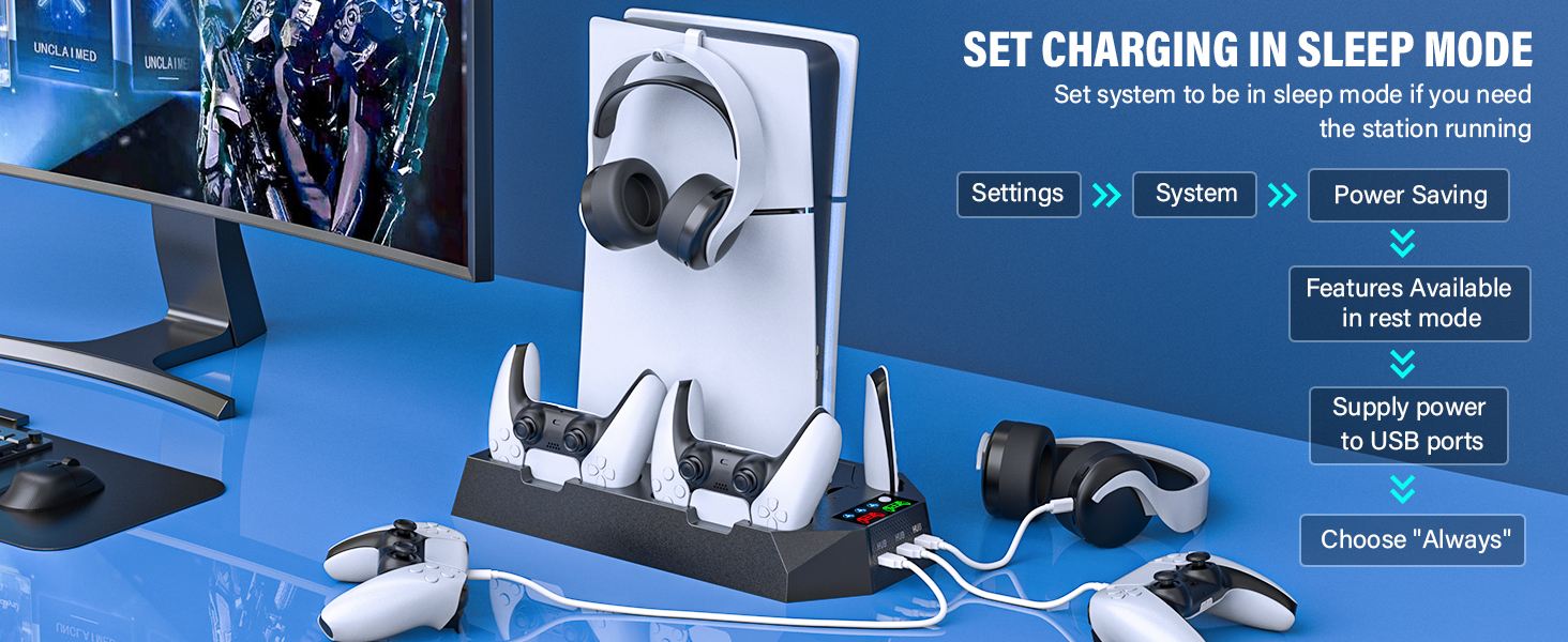 PS5 charging dock with efficient cooling fans and dual PS5 charger