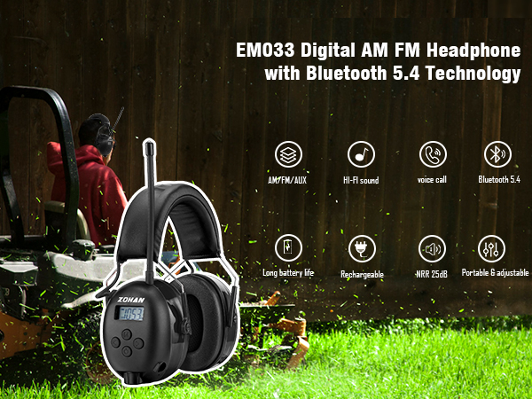 ZOHAN EM033 Digital am fm headphone with bluetooth 5.3
