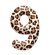 Number 9 Yellow Leopard Print Birthday Candles &amp; Cake Topper - Cheetah Themed Candle Number Birth...