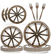 96Pcs Western Cowboy Party Paper Plates and Napkins for Western Party Supplies Wooden Wagon Wheel...