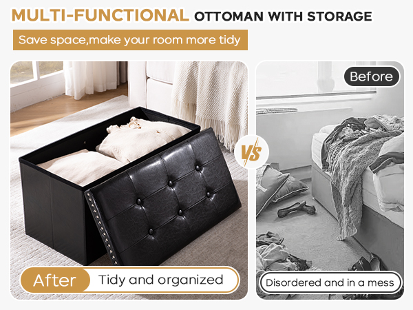 oakvivo Folding Storage Ottoman Bench Small Leather Foot Rest Stools Ottoman with Storage Footstool