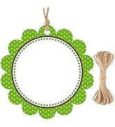 G2PLUS 50PCS Green Scalloped Gift Tags, 2.5in Round Scalloped Gift Tags with String, Large Blank ...