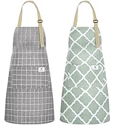 NLUS 2 Pack Waterproof Kitchen Cooking Aprons, Adjustable Bib Chef Apron with 2 Pockets for Men W...