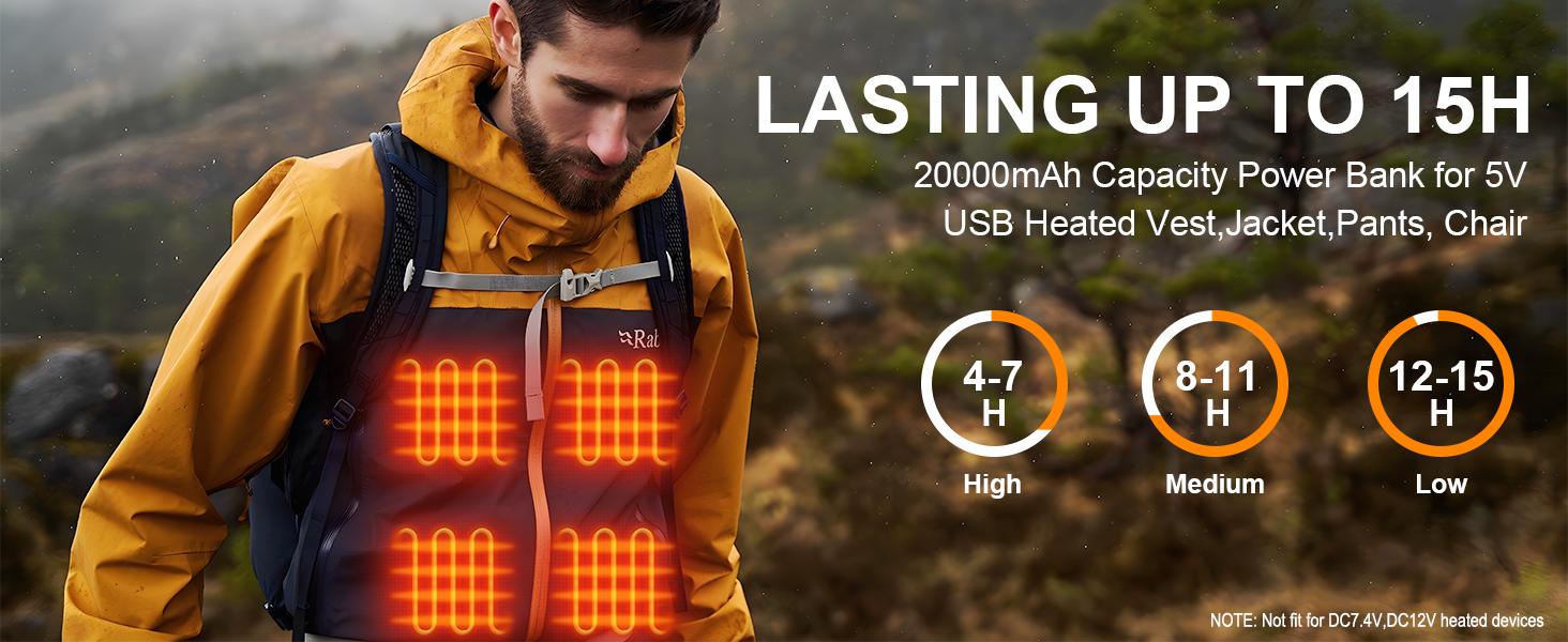 USB 5V 20000MAH heated vested battery pack for men women heated camping chairs heated pants