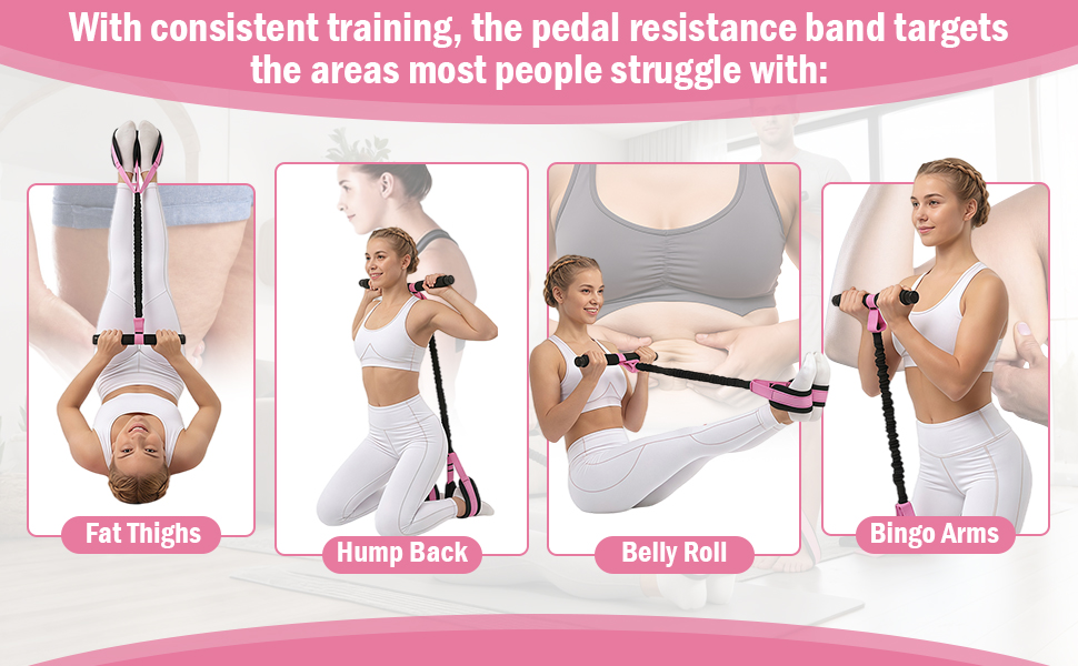With consistent training, the pedal resistance band targetsthe areas most people struggle with: