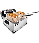 Yangbowan Deep Fryer with Basket, 5.4QT/6L Fryer Pot with Basket, 2600W Double Deep Fryer with 2 ...