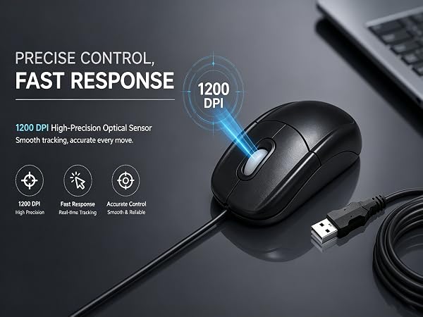 Extra Long Cord USB Wired Optical Mouse