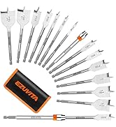 EZUVITA 14-Piece Spade Drill Bit Set, Full Sizes 1/4"–1-1/2" for Woodworking, Tool-Free Quick-Cha...