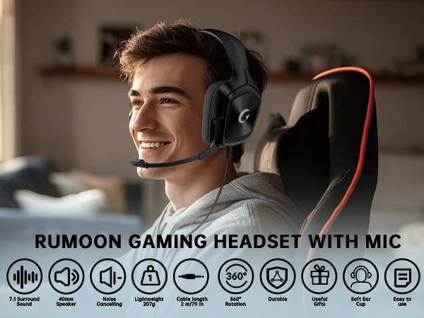Gaming Headset with Mic for PC PS xbox