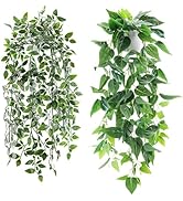 Der Rose 2 Pack Fake Plants Hanging Faux Potted Ivy Vine Artificial Plants Indoor for Room Bathro...