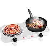 Double Burner Cooktop, 2000W Portable Electric Stove, 5 Level Temperature Control, Easy to Clean,...