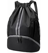 Hoedia Drawstring Backpack for Swim, Sports Gym Bag Beach Cinch with Shoes Compartment and Wet Pr...