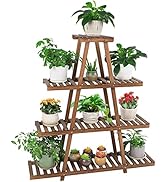 Ufine 4 Tier Wood Plant Stand Indoor Outdoor A Frame Plant Display Shelf for Multiple Plants Flow...