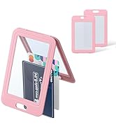 Uniclife ID Badge Holder with Double-Sided Windows Vertical Hard Plastic Case Pink Card Protector...