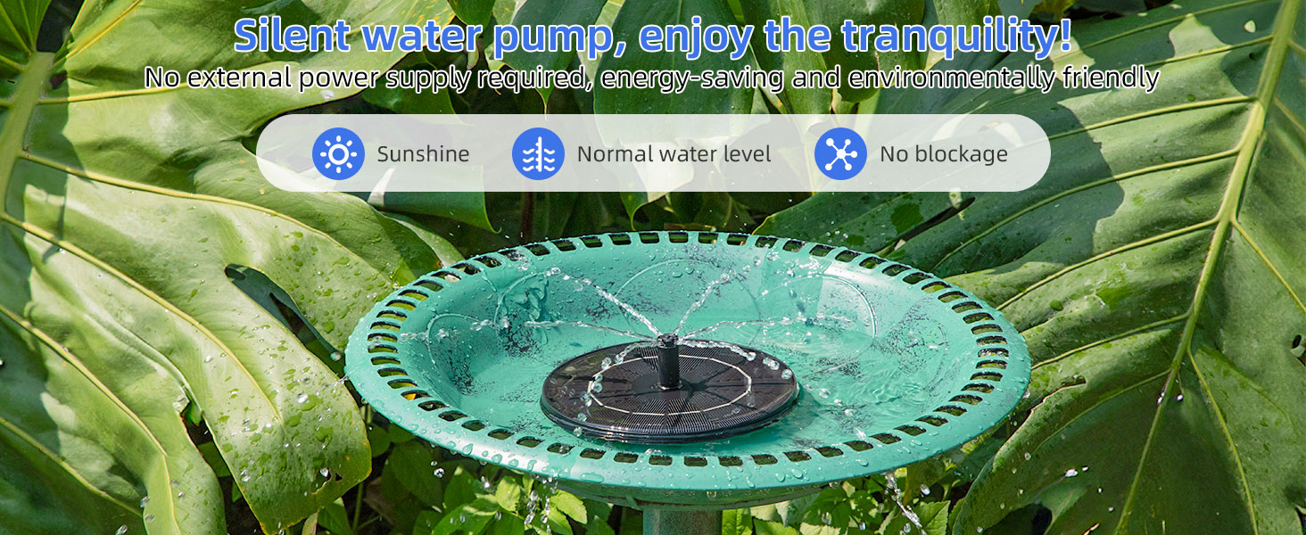 Our solar water fountain not require batteries and is very energy-efficient