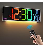 LEIKE 16.2'' Large Digital Wall Clock with Remote Control, Big LED/Dual Alarm/8 RGB Colors/Auto B...
