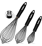 Walfos Silicone Whisk, Stainless Steel Wire Whisk Set of 3 -Heat Resistant Kitchen Whisks for Non...