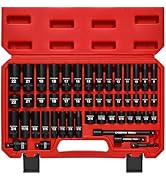 CASOMAN 3/8" Drive Impact Socket Set, 49 Piece Standard SAE and Metric Sizes (5/16-Inch to 3/4-In...