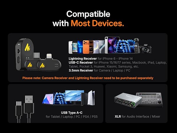 MAONO Wireless Dynamic Microphone for PC, XLR/USB Podcast Mic for Vocal Recording(PD200WT)