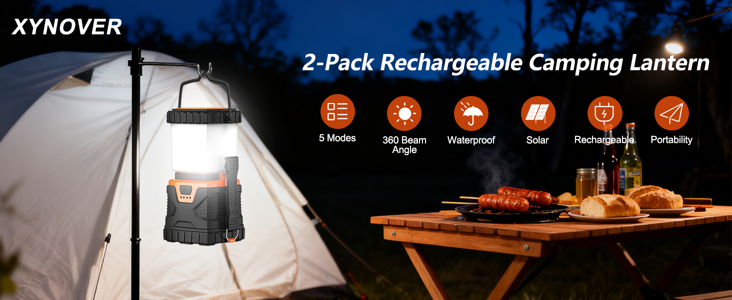 2-pack rechargeable camping lantern