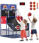 M SANMERSEN Kids Double Basketball Hoop Arcade Game Set with 6 Balls Electronic Scoreboard LED Li...